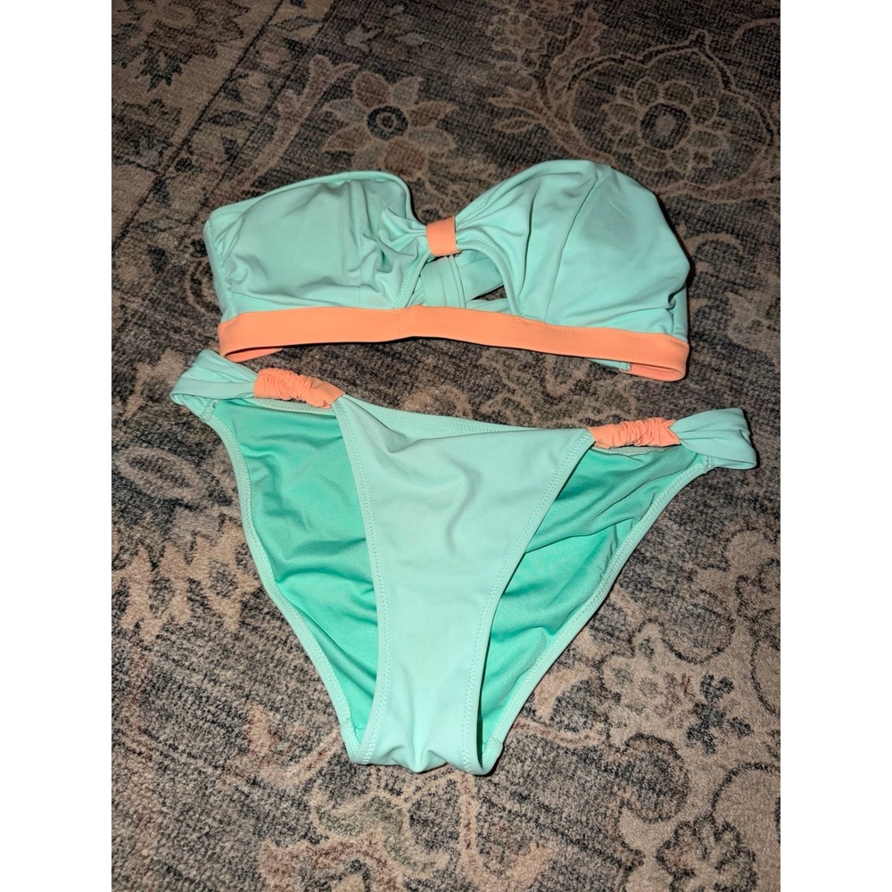 Vintage Y2K Victoria's Secret Orange Teal Bikini Swimsuit Set 2013